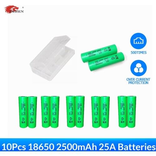 IMREN 10Pcs New Original 18650 3.7v 2500mAh Discharge 25A Rechargeable Li-ion Battery for Flashlights Drone Headlamps RC Cars
