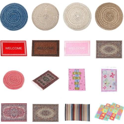 Cute Doll House Miniature Turkey Welcome Mat Front Door Woven Rug Floor Carpet Living Room Accessories Dolls Coverings