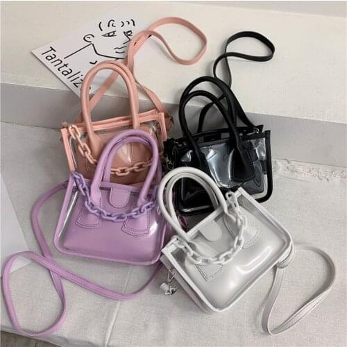 Fashion Transparent Handbag for Women 2020 PVC Clear Bag Travel Ladies Shoulder Bags with Purse Large Capacity Eco Beach Tote