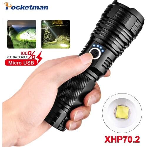 60000Lumens Powerful XHP70.2 LED Flashlight XHP50 USB Rechargeable Telescopic zoom Flashlight Torch Lanterna Hand Lamp Camping
