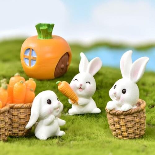 Cartoon small animal cute rabbit gardening succulent plant accessories carrot cute rabbit micro landscape resin ornaments