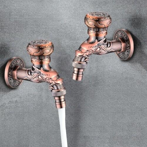 Antique Dragon Carved Garden Faucet Wall Mounted Bathroom Brass Washing Machine Mop Tap Retro Zinc Alloy Outdoor Small Bibcock