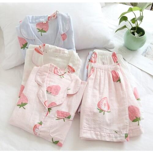 Pajama Set New Japanese Double-layer Gauze Short Cartoon Couple Shirt Home Service Suit