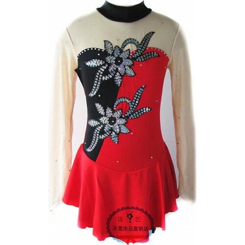 Figure Skating Dress Womens Girls' Ice Skating Dress Red and black collocation Green and white collocation Flower decoration
