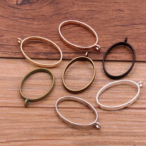 10pcs 24*39mm Three Color Alloy Jewelry Accessories Ellipse Charm Hollow Glue Blank Pendant Tray Bezel