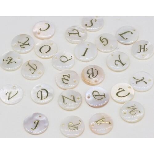 2 Pcs Natural Shell Pendant Necklace Accessories Round Shell 26 English Letters Art Font Shell Charm For Jewelry Making Bracelet