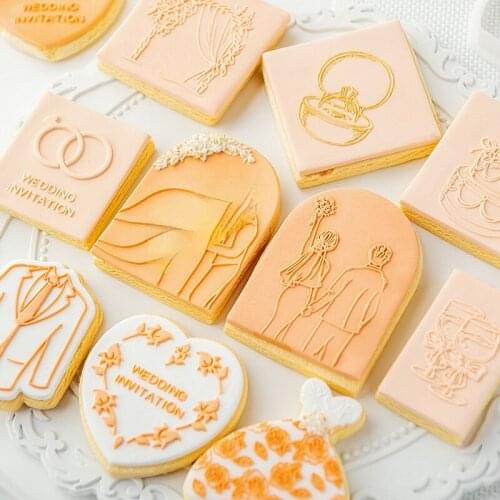 Valentines Day Wedding Fondant Cake Embosser Cutter DIY Acrylic Rose Ring Sugar Craft Press Biscuit Mould Baking DecorationTool