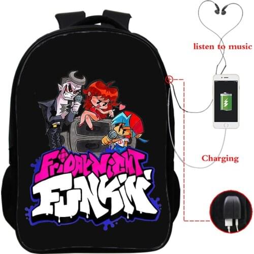 Usb Charging Backpacks Mochila Friday Night Funkin Cute Backpacks Back To School Bookbag 16 Inch Waterproof Teenager School Bags