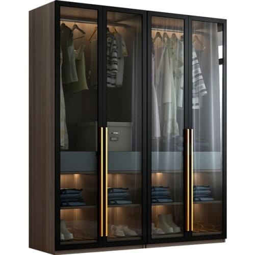 Wardrobe modern minimalist light luxury glass flat door combination bedroom cloakroom corner cabinet assembly coat closet