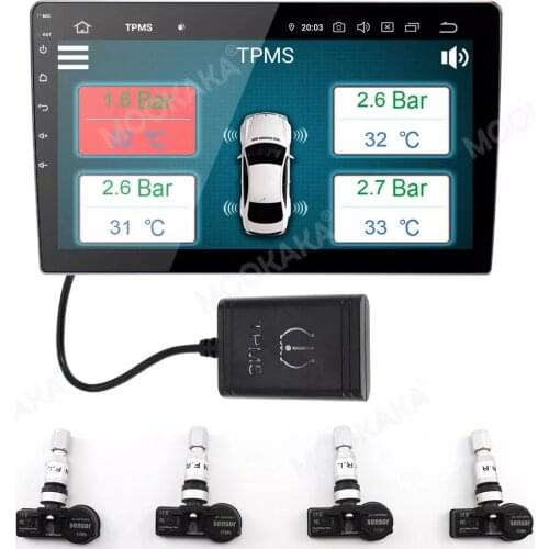 TPMS Car Tire Pressure Monitoring System Wireless TPMS with 4 External Sensors fit for Android 6.0.7.1 8.0 9.0/9.1/10.0