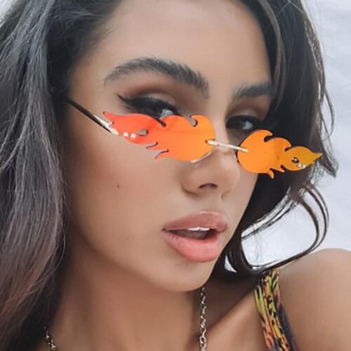 Luxury Fashion Fire Flame Sunglasses Women Rimless Wave Sun Glasses Metal Shades For Vintage Women Mirror Eyewear UV400