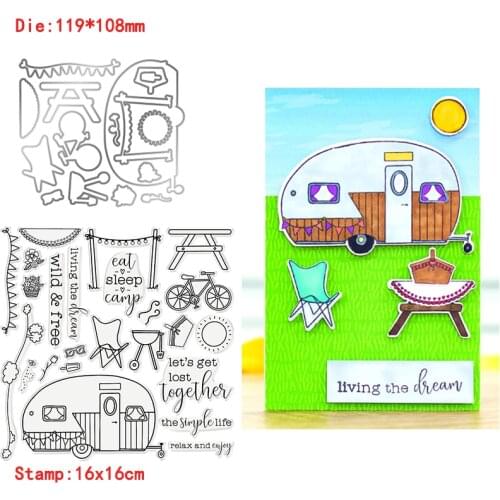 Camping Items Vehicle Sleeping Chair Oven Metal Cutting Dies&Transparent Clear Stamps For DIY Scrapbooking Album Paper Cards New