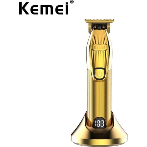 Kemei PRO Metal Housing Barberology Outlining Trimmer Hair Clipper Zero-Gap Exposed T-Blade with 360 View for edge-ups hard line