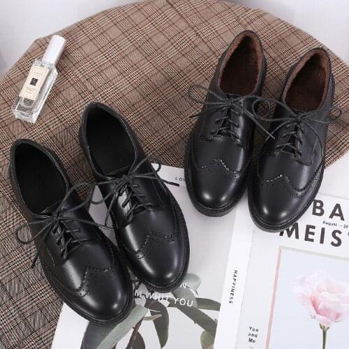 British single-shoe women fashion simple simple thick heel slim leather womens shoes front tied to Brock small leather shoes