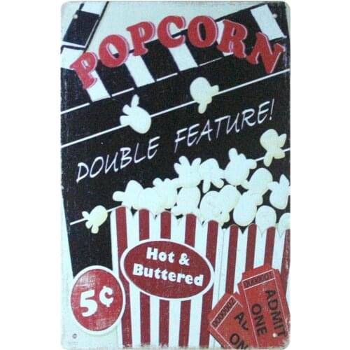 Vintage Popcorn Theater Candy Store Tin Metal Sign Bathroom Wall Decor Bar Restaurant Home Decoration Retro Mural Dimensions