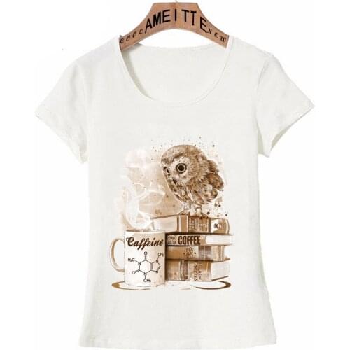 Vintage Fashion Women T Shirt Funny Owl Coffee Obsession Printed T-Shirt Cute Girl Casual Tees Funny Animal Design Woman Tops