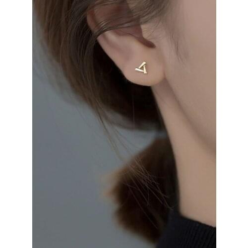 925 Sterling Silver Golden Square Triangle Earrings Female Simple and Compact Sleep Without Picking Geometric Ear Jewelry