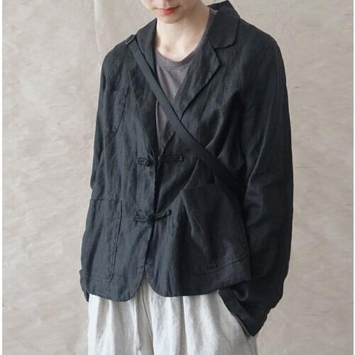 FairyNatural Ladies Retro Linen Loose Linen Coats Chinese Style Button New Pockets Female 2021 Spring Autumn Jackets Solid Color