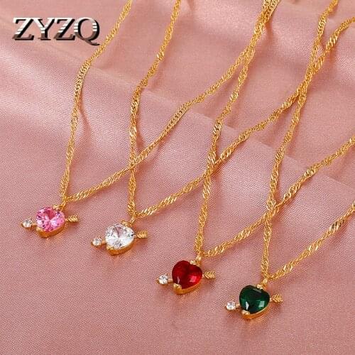 ZYZQ Sweet Zircon Love Heart Necklace for Women Creative One Arrow Through Heart Necklace Romantic Engagement Gift Jewelry