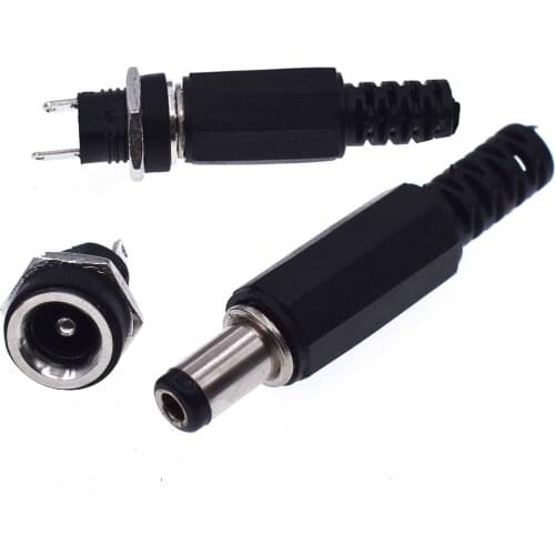 10PCS DC Power Connector pin 2.1x5.5mm Female Plug Jack + Male Plug Jack Socket Adapter PCB Mount DIY Adapter Connector 2.1X5.5