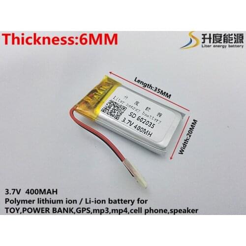 10pieces/lot) 602035 400 mah lithium-ion polymer battery quality goods quality of CE FCC ROHS certification authority