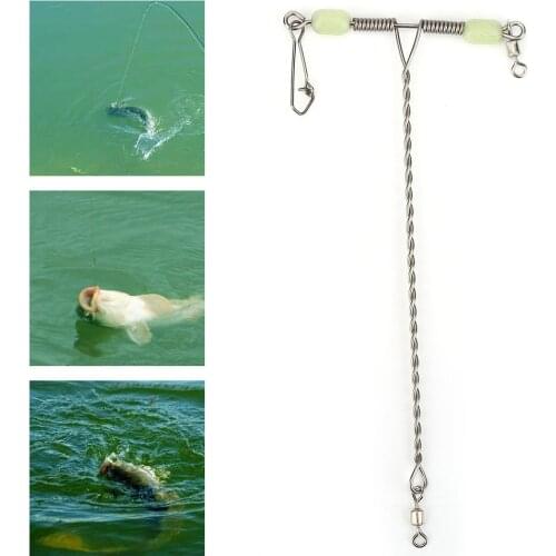 10pcs Stainless Steel Luminescent Beads Balance T-shape Swivel Snap Fishing Connector Tackle Fishing Swivels