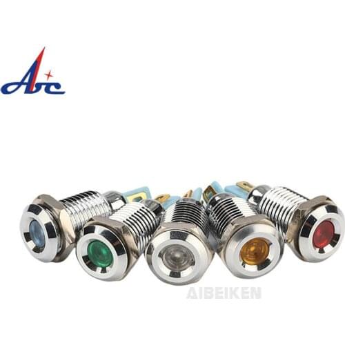 12V 24V 110V 220V 10mm Waterproof 10mm LED Metal Indicator light with wire red yellow blue green white Signal Lamp