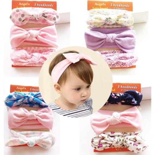 Baby Girl Flower Hair Accessories Sets European American Newborn Cartoon Print Bow Headband 3pcs Baby Kawaii Hair Accessories