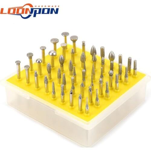 50Pcs Diamond Grinding Head Mounted Point Diamond Burrs Bit for Metalworking Stone Ceramic Glass Carbide Carving Tool 120