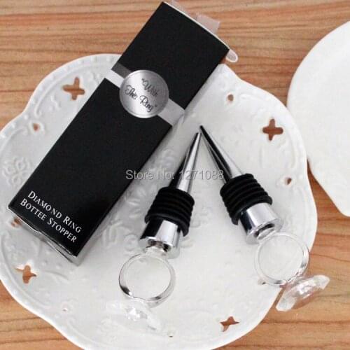 Free Shipping 20Box /Lot Wedding Party Favor Gift Box Crystal Diamond Ring Bottle Stopper Wedding Gift