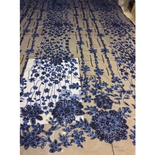 Shinning JRB-112957 french net fabric with glued glitter for sexy dress in navy blue color