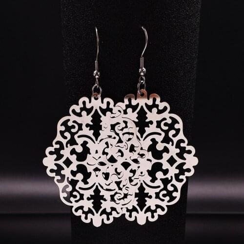 Bohemian Stainless SteelDrop Earrings Jewelry Earrings Women Flower Silver Color Big Earring Jewelry bijoux femme E1564S02