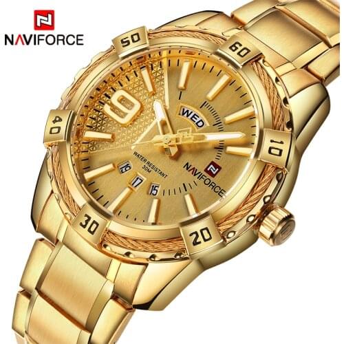 Naviforce Top Fashion Luxury Brand Men Gold Watches Mens Waterproof Stainless Steel Quartz Watch Male Clock Relogio Masculino