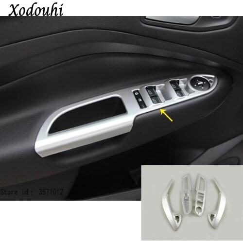 For Ford Kuga Escape 2017 2018 2019 2020 Car ABS Inner Inside Door Window Glass Panel Armrest Lift Switch Button Trim Frame 4pcs