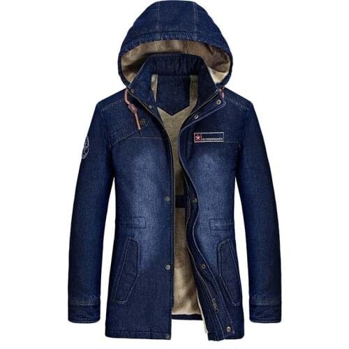 Fleece Jacket Autumn Fashion Men Denim Coat Cowboy Hooded Windbreaker Mens Jackets and Coats Winter Trenchcoat OUTWEAR Clothes