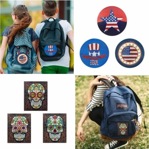 HUACAN Diamond Painting Special Shaped Rhinestone Backpack Clothing Velcro DIY SKull Mosaic Epaulette Badge Embroidery Sticker