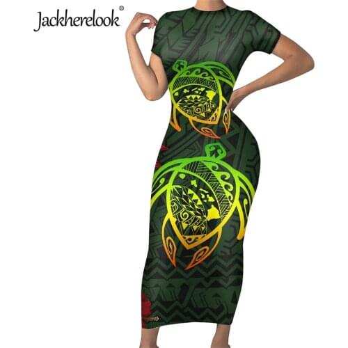 Jackherelook Maori Samoan Polynesian Tribal Turtle Print Summer Elegant Office Work Vestidos Business Bodycon Women Pencil Dress