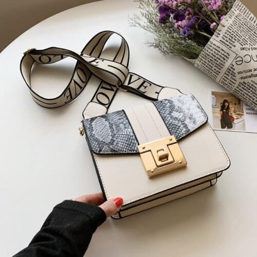Quality Luxury women shoulder bags Fashion serpentine Designer Handbag and Purses PU Leather Wide strap Flap Crossbody Bag black