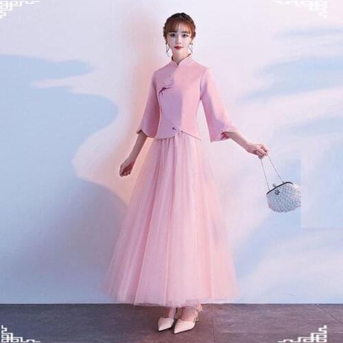 Spring Bridesmaid Girlfriends Chinese Traditional Dress Cheongsam Wedding Party Dresses Elegant Women Long Qipao Skirt Gown