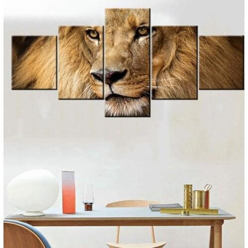 Brown Lion Head Wall Canvas Picture African Steppe Animals Painting Wild Beast Poster and Prints Artwork Ready to Hang