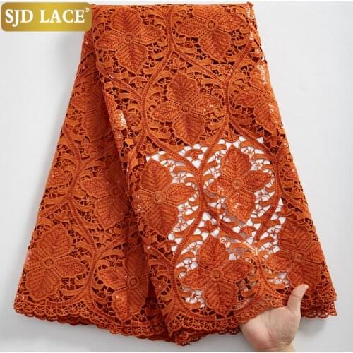 SJD LACE African Lace Fabric Caramel High Quality Sequins Water Soluble Guipure Cord Fabric 5Yards Bridal Materials Sewing A2411