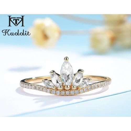 Kuololit Moissanite 585 10K 14K Solid yellow Gold Ring for Women Luxury Diamonds Ring for Vintage Engagement Bridal wedding gift