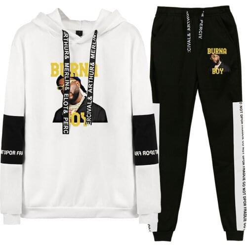 Fashion Burna Boy Print Hoodie Two Piece Set Women/Men Long Sleeve Hoodies+Sweatpants Harajuku Autumn Winter Sport Sets