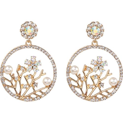 Trendy White Colorful Flower Earrings For Women Girls Jewelry Female Rhinestone Gold Metal Round Circle Drop Earrings Brincos