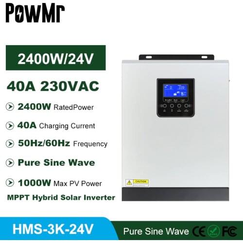 MPPT 40A 3000VA 2400W Off Grid 220V Solar Charger Inverter with 24V Battery Charger Pure Sine Wave 50Hz/60Hz Hybrid Inverter