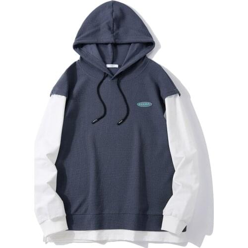 Elena Store Men New Fashion Autumn Hooded Sweatshirt Casual Sports Loose Harajuku Stitching Sports Mens Breathable Hoodie