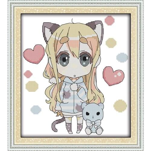 Cute girl cross stitch kit cartoon 14ct 11ct print canvas stitching embroidery DIY handmade needlework