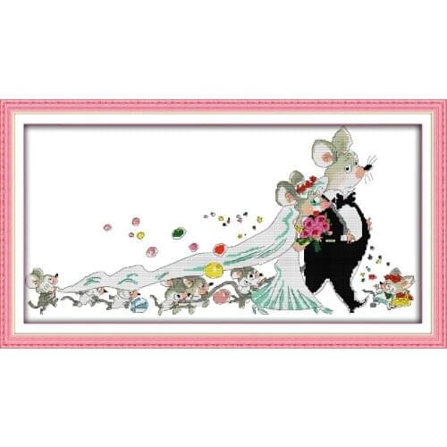 The wedding of rats (2) cross stitch kit cartoon 14ct 11ct count pre print canvas stitching embroidery DIY handmade needlework