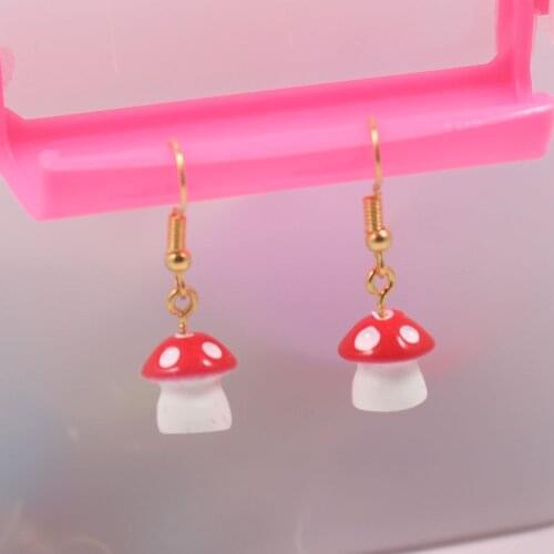 Handmade Chic Colorful Mushroom Shape Dangle Drop Earrings Set Sweet Fresh Charm Mushroom Pendant Earrings for LIT Girls Jewelry