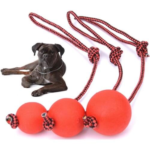 Indestructible Dog Ball Pet Training Dog Toy Puppy Tug Balls Toys Pet Chew Toys Solid Rubber Balls with Rope Pet Toy